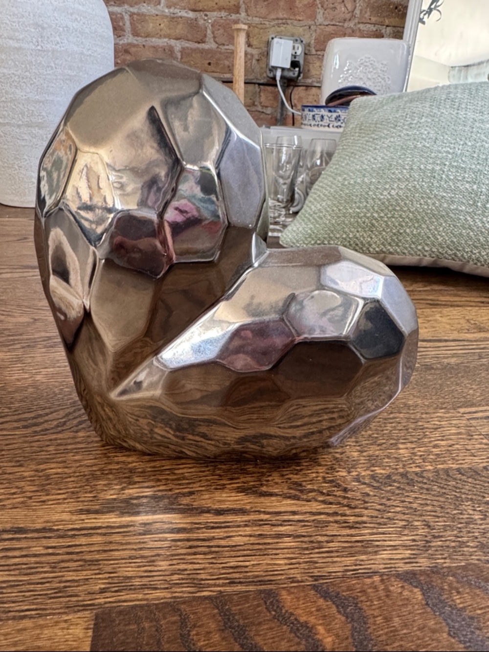 Silver Faceted Ceramic Heart Sculpture
